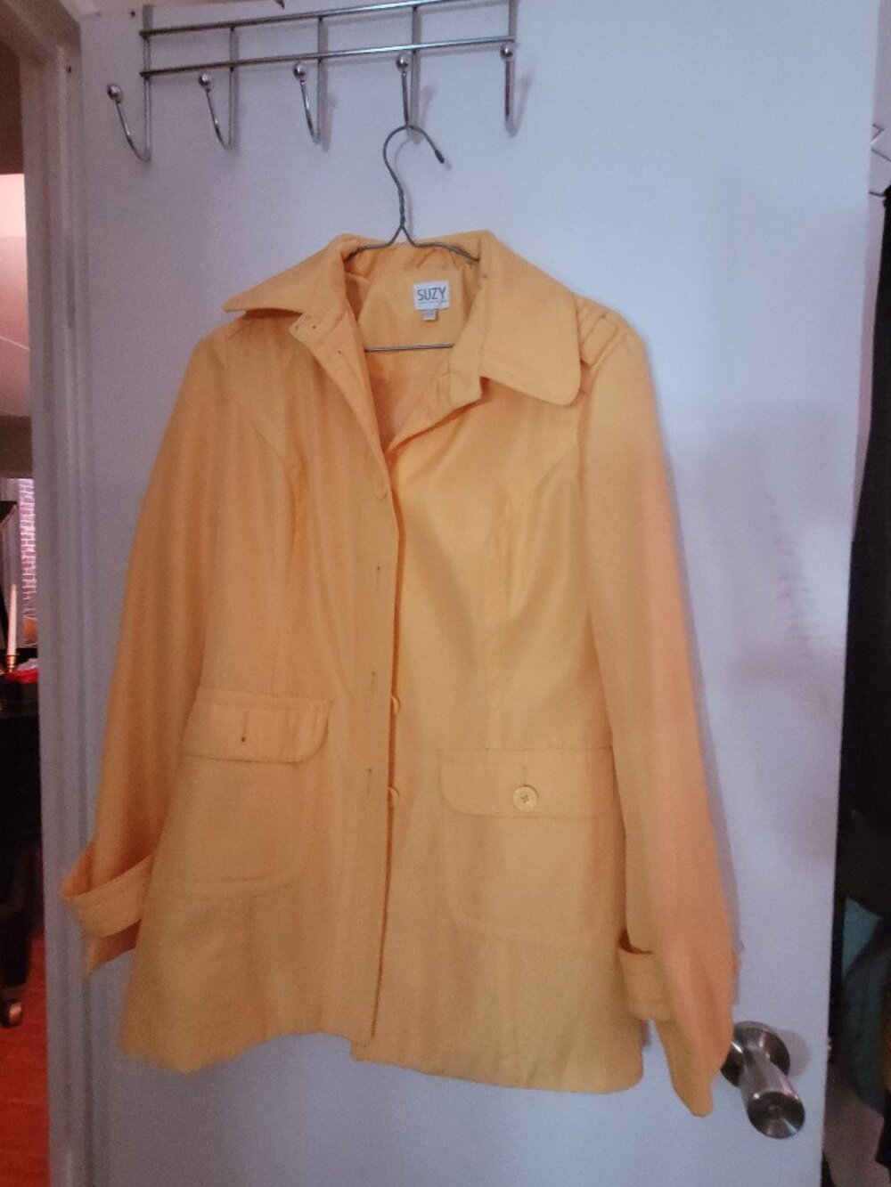 Suzy Shier Womens Yellow Trench Coat